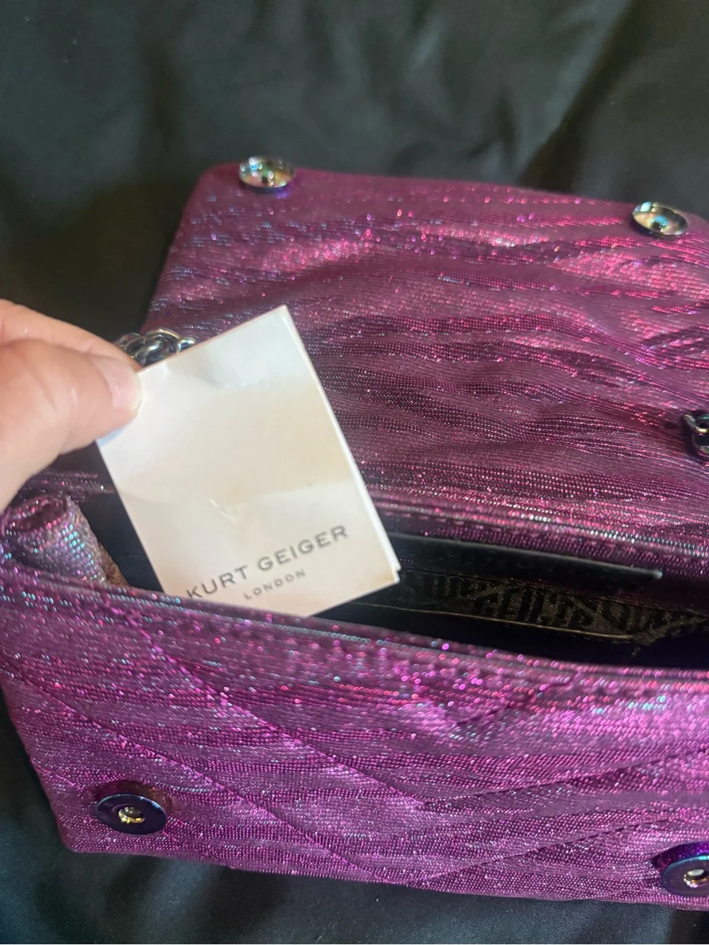Kurt Geiger Iridescent Purple Quilted Crossbody with Bird Clasp